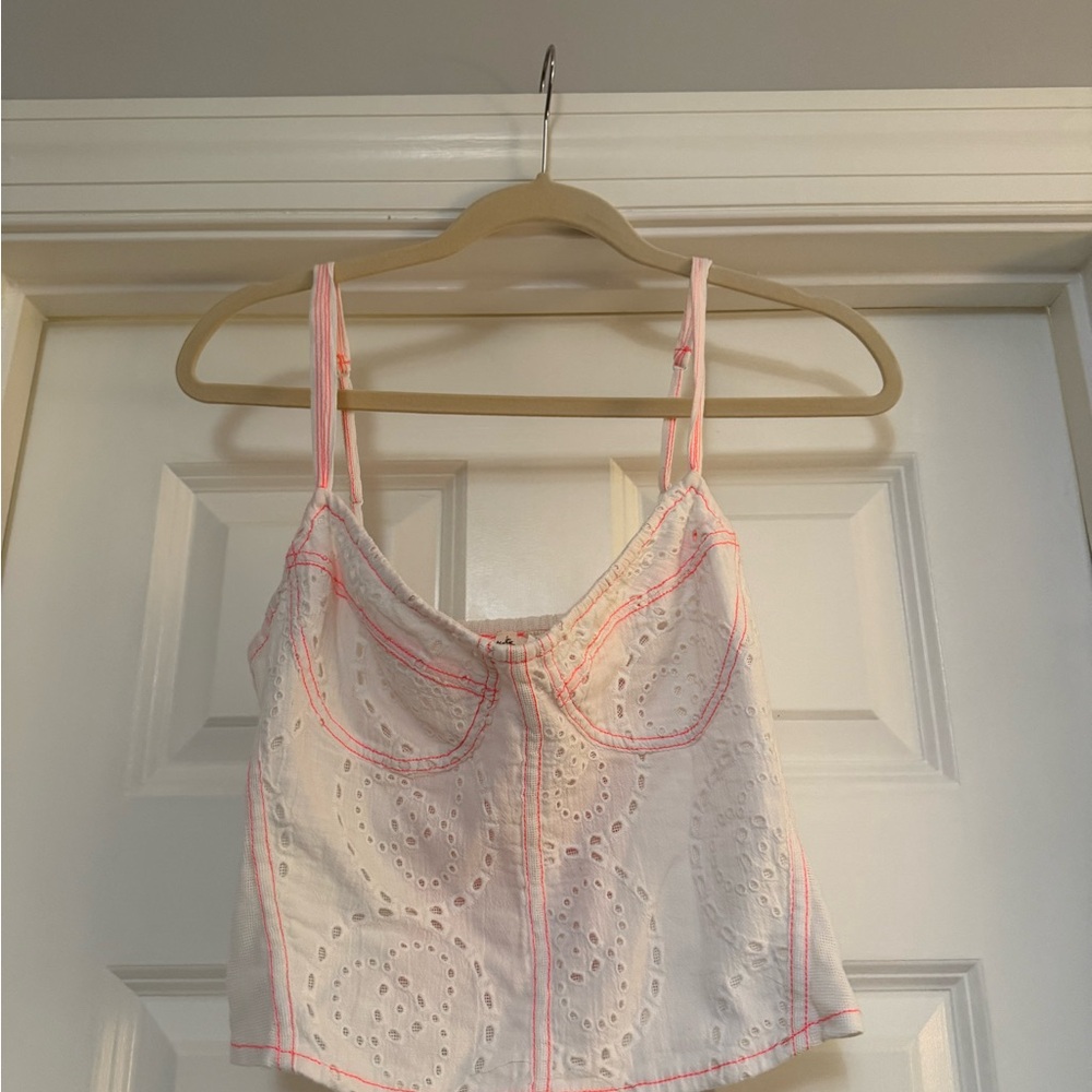 Free People White Top with Neon Pink Accents
